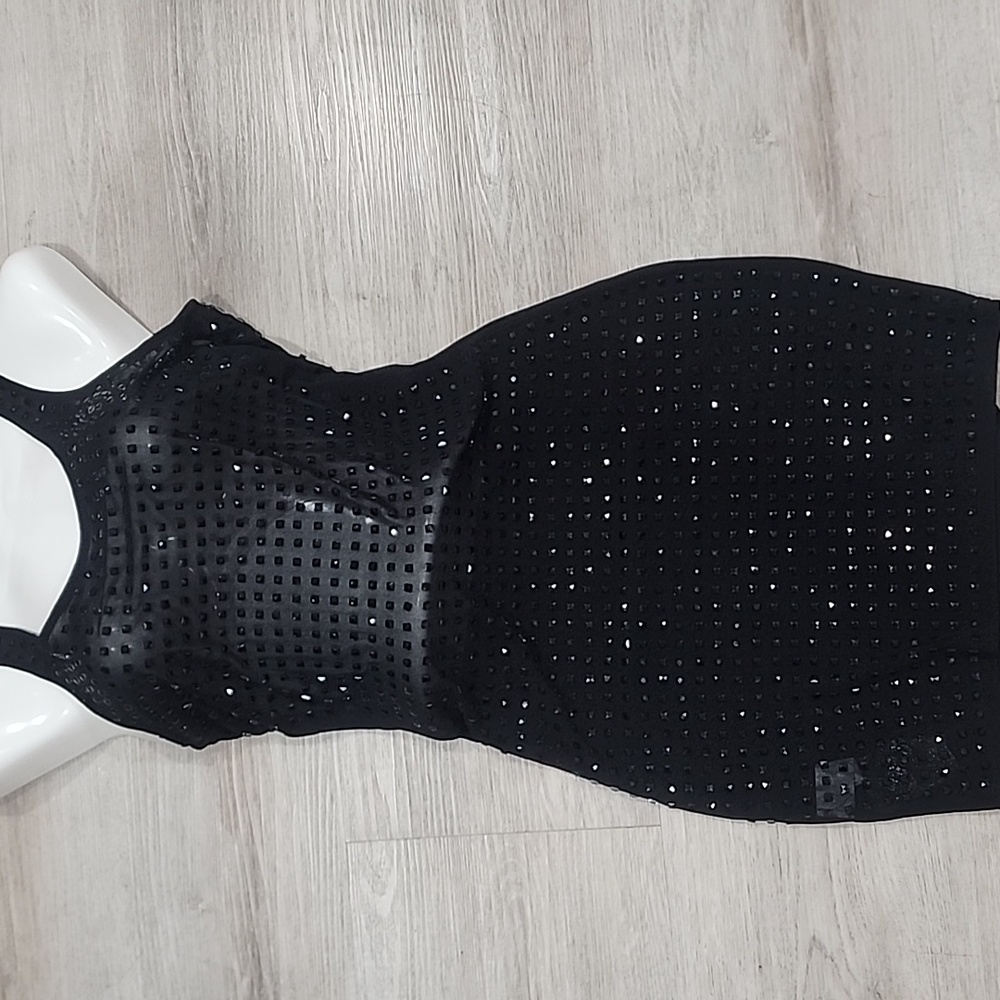 Bombshell Sexy Diamante Black Rhinestone Sheer DRESS Swimsuit Coverup Size Small